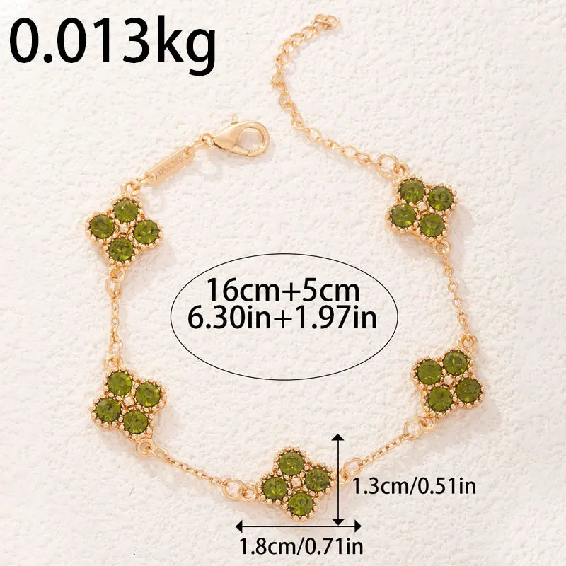 Colorful Crystal Four Leaf Clover Bracelets for Women Girls Lucky Clovers Flower Fashion Wrist Chain Jewelry Party Wear Bijoux