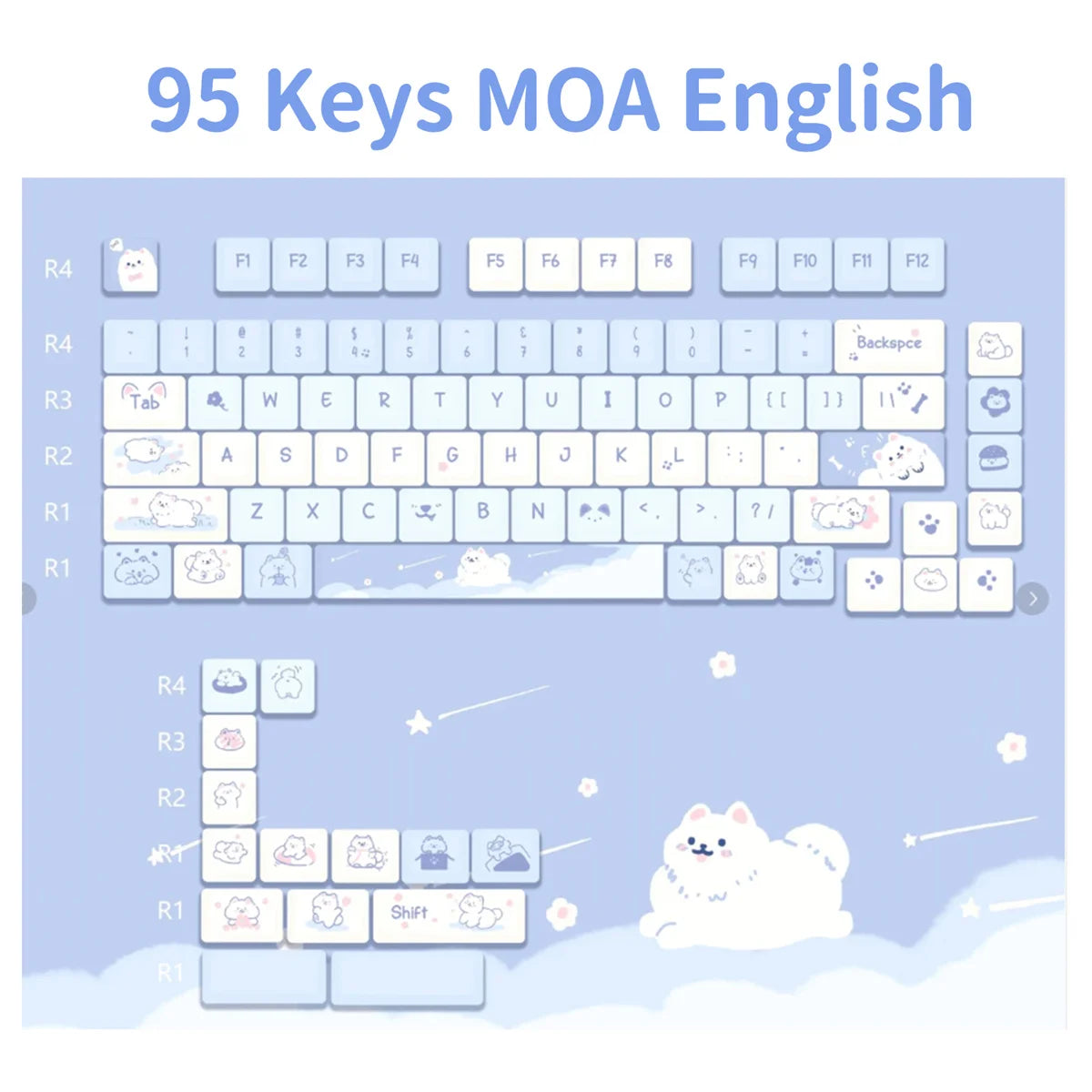 95 Keys artoon Cute Puppy Cat Kitty Keycaps GMK PBT Keycap MOA Profile Dye Sublimation For  DIY Mechanical Keyboard Girls Gift