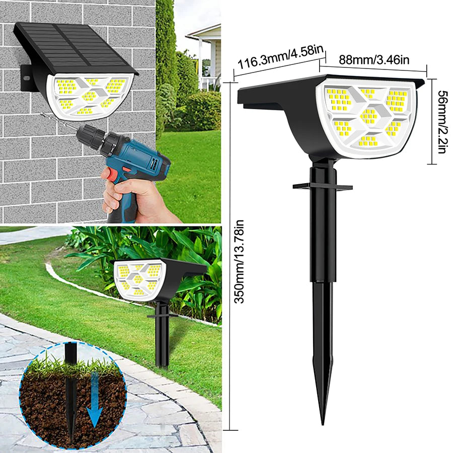 72/68 LED Solar Landscape Lights Outdoor IP65 Waterproof Solar Light with 3 Modes Solar Garden Spotlight for Yard Lawn Walkway