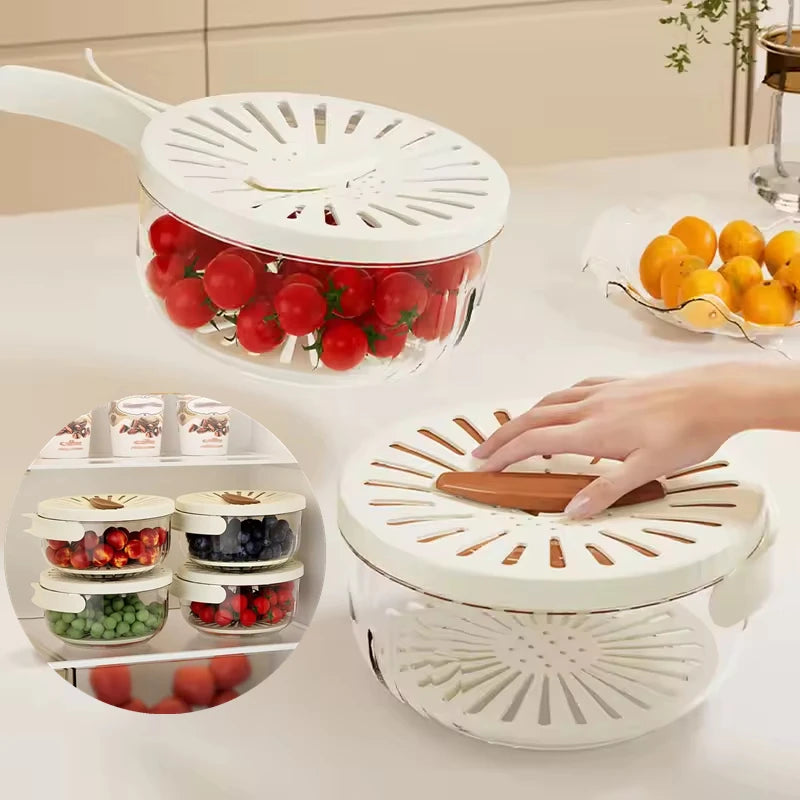 Kitchen Colander Storage Basket Multifunctional Fruit Vegetable Washing Bowl with Strainer Lid And Handle Fruit Storage Containe