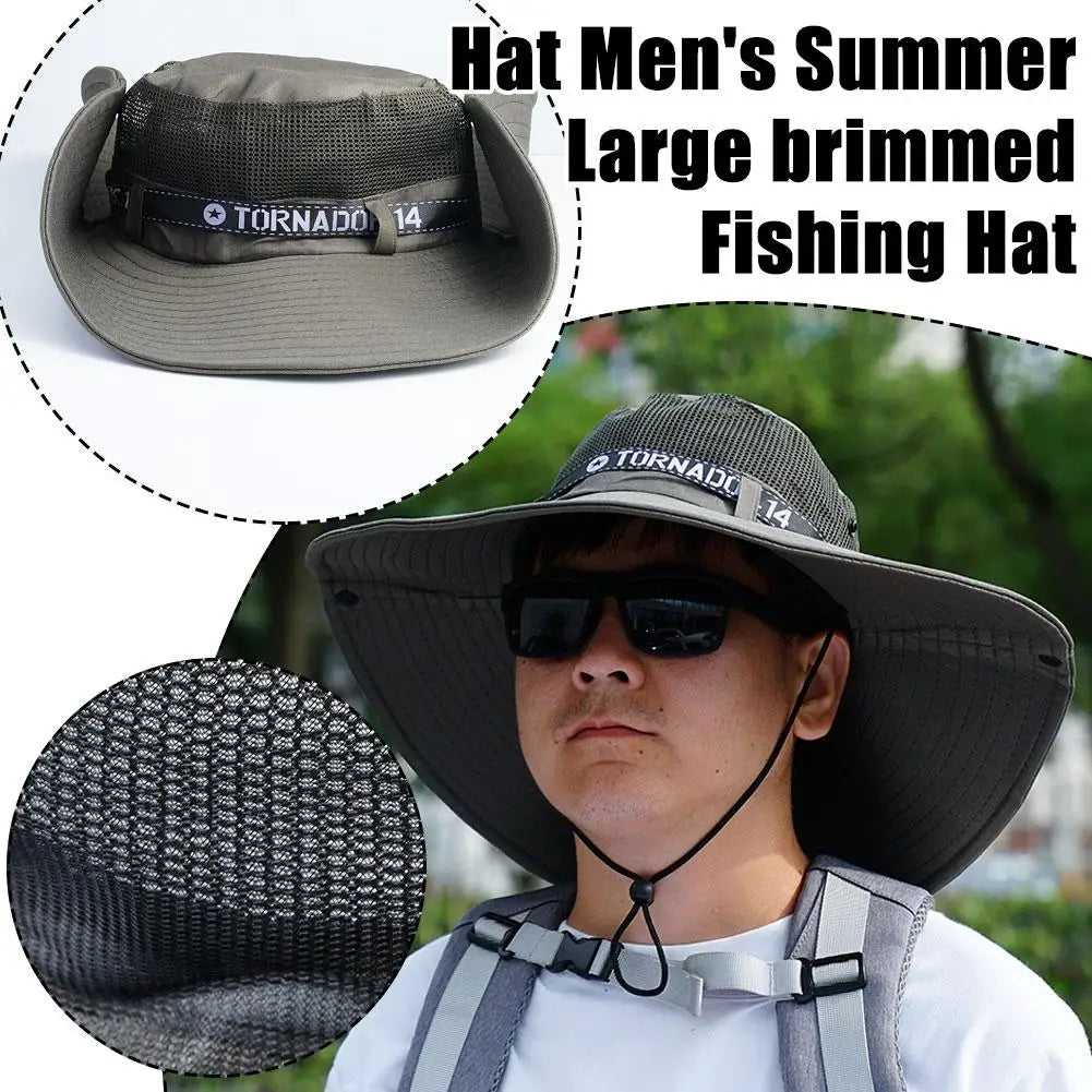 New Summer 15CM Large Brim Sun Hat Men Breathable Fishing Caps Sun UV Protection Mesh Fisherman Hat Hiking Outdoor Beach Cap