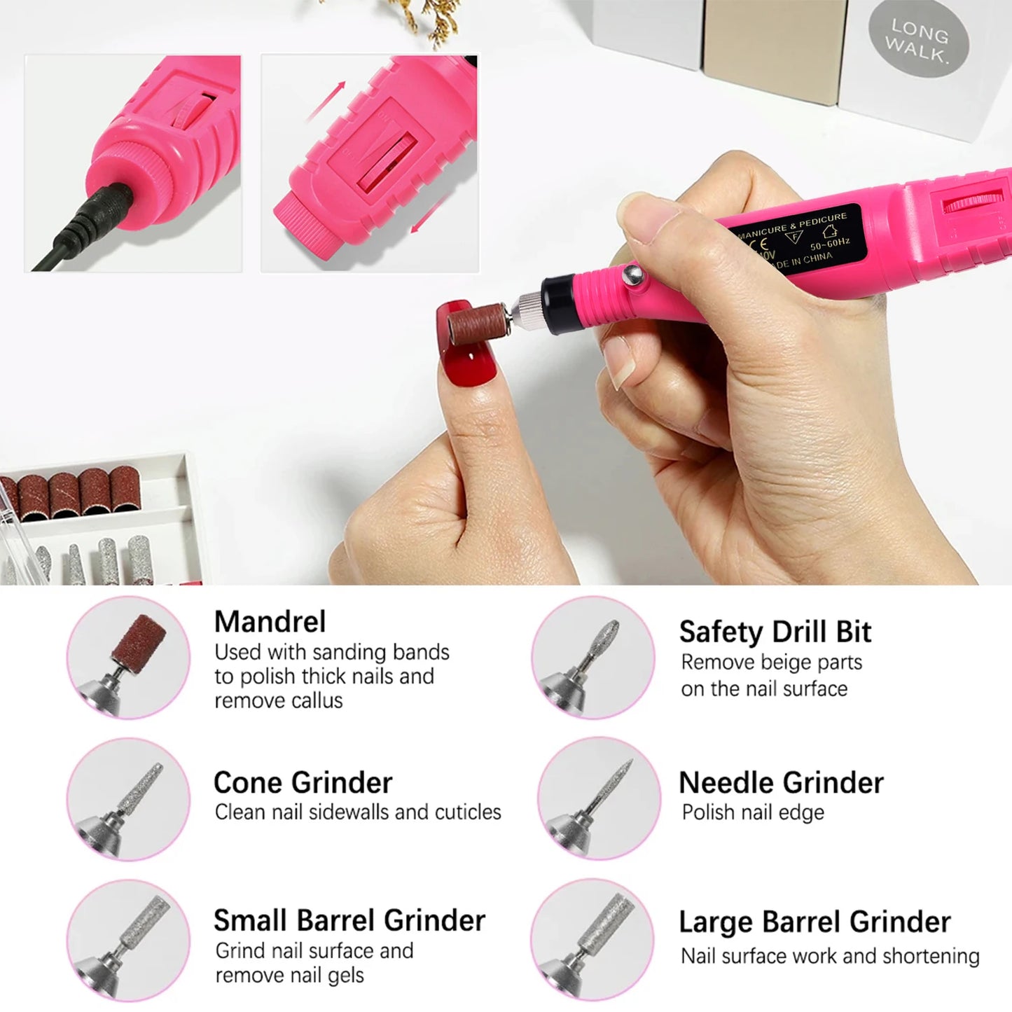 Nail Sander Set Electric Nail Drill Machine Grinding Equipment Milling Cutter For Manicure Pedicure Strong Polishing Tools