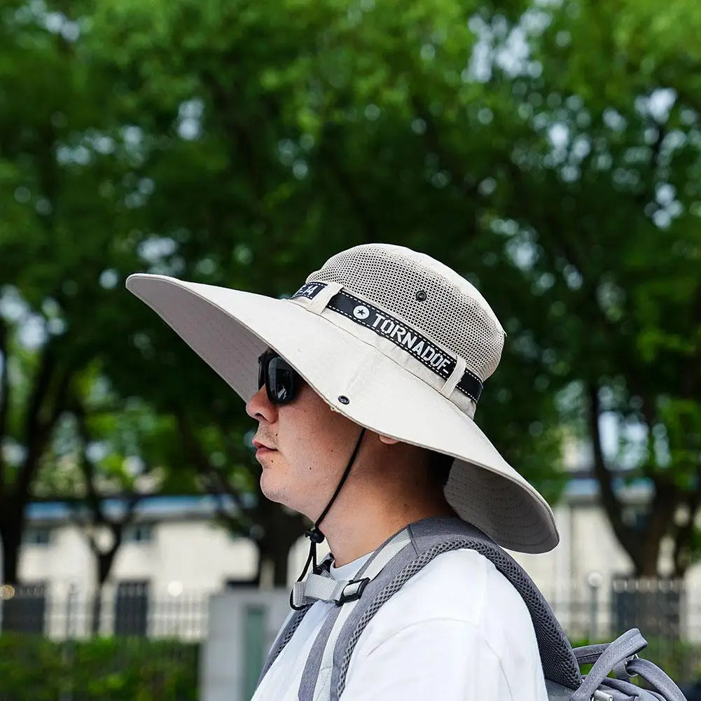 New Summer 15CM Large Brim Sun Hat Men Breathable Fishing Caps Sun UV Protection Mesh Fisherman Hat Hiking Outdoor Beach Cap