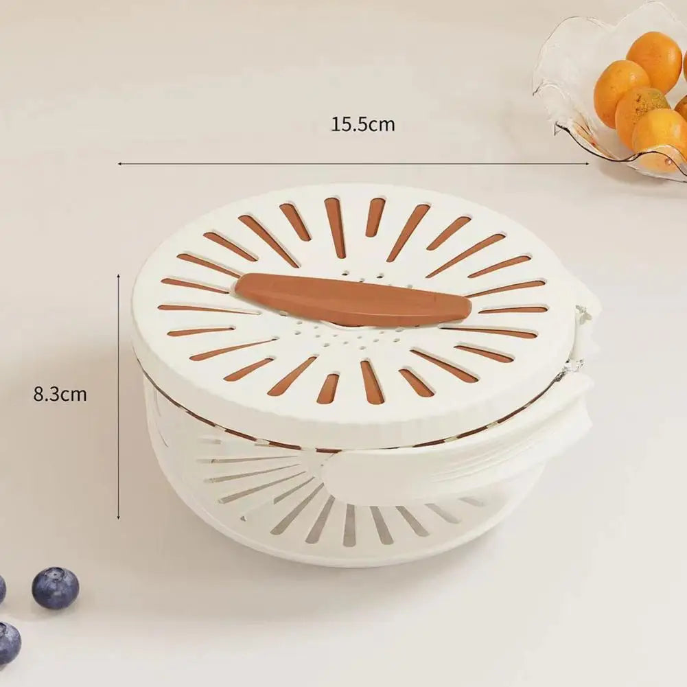 Food Grade Double-Layer Draining Bowl, Fruit Strainer, Colander Bowl with Lid Handle, Bpa Free for Efficient