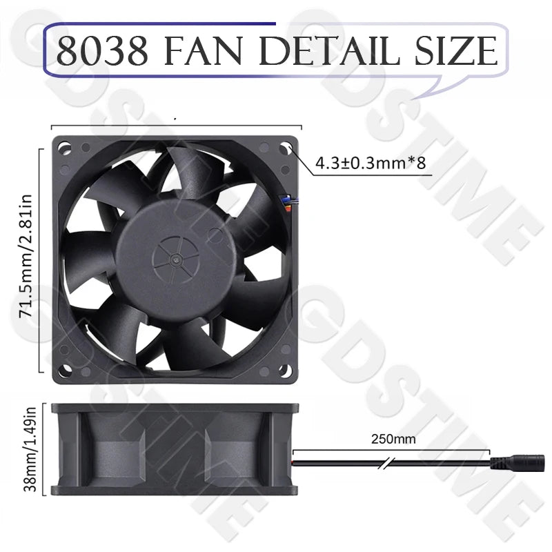 Gdstime CPU Cooler 12V 80MM Fan 120MM DIY Server High Speed Fan for Desktop Computer Case Cooling 220V Power Adjustable Speed