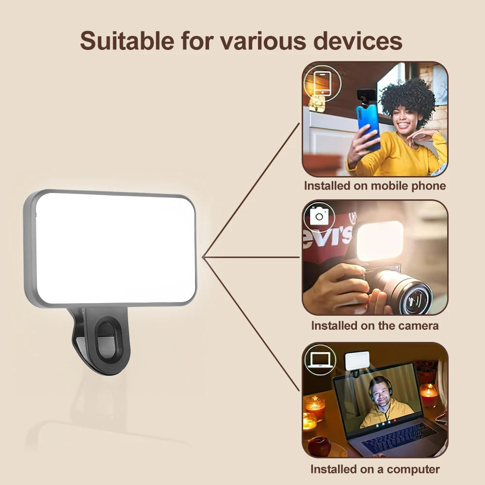 Mini Selfie Fill Light Rechargeable 3 Modes Adjustable Brightness Portable For Mobile Phone Computer LED Fill Light