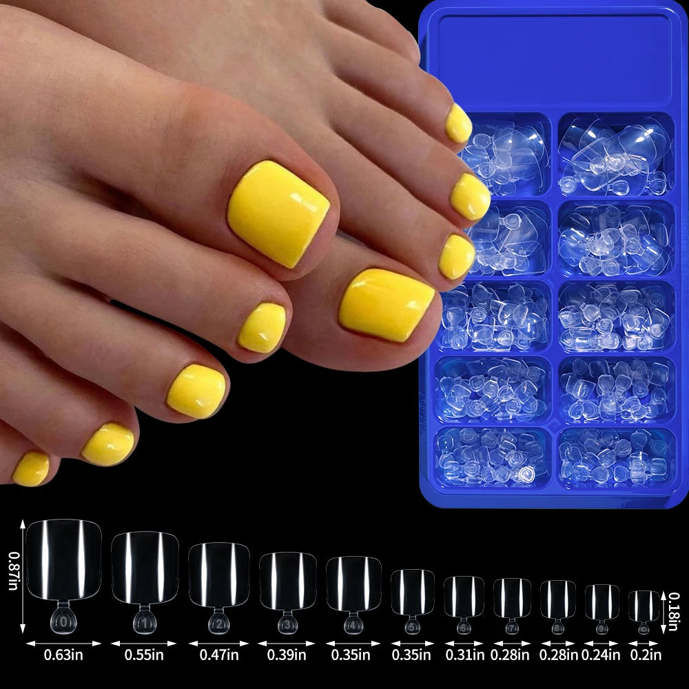 100Pcs Fake Toenail Natural Press On Toe Foot Rose Red Full Cover Square Nails Art Tips Artificial Acrylic Glossy False Toe Tips