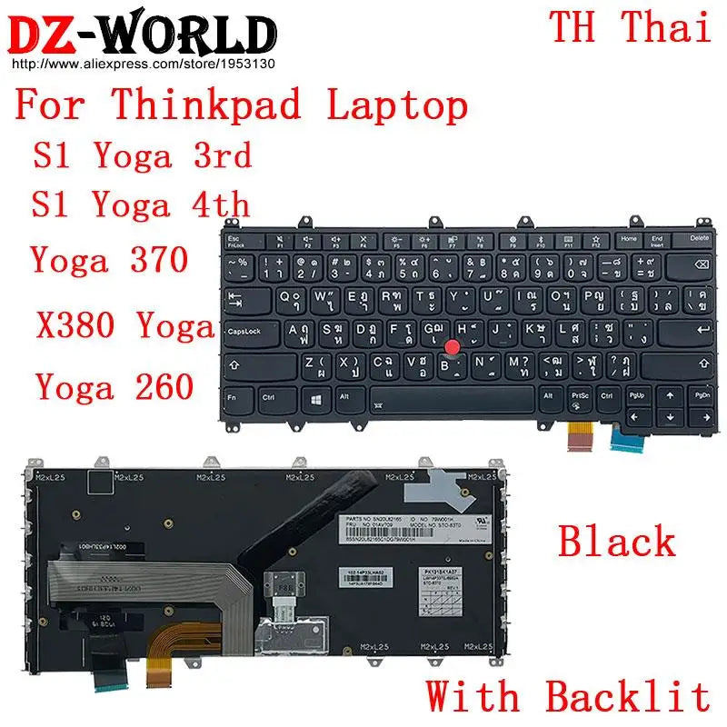 US English GR GK KR ARA TH HB IL KZ RU TW Backlit Keyboard For Lenovo Thinkpad S1 4th X380 Yoga 370 260 Laptop 01AV675 01AV688