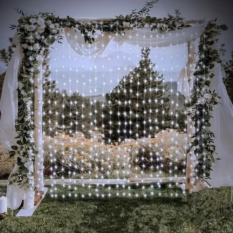 Curtain String Lights Solar Outdoor 8 Lighting Modes LED Light for Garden Wedding Christmas New Year Home Inner Court Decoration