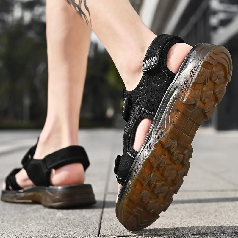 2023 Men Sandals Leather Men Summer Shoes Man Casual Comfortable Barefoot Sandals Men Pentoufle Homme Summer Sandals Men