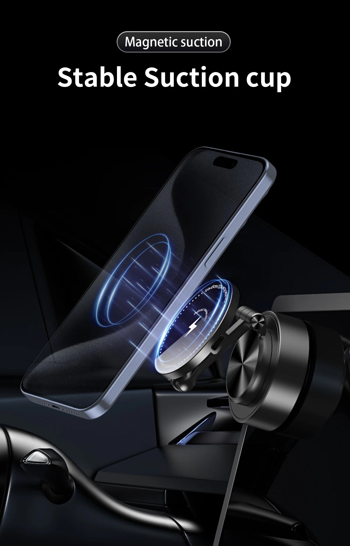 Double Sides Car Phone Holder Magnetic Vacuum Adsorption Bracket with Wireless Charger 360 degree Rotating Car Phone Stand