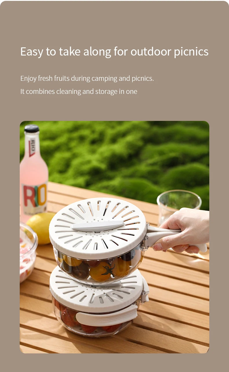 Folding Handle Drain Basket with Lid Fruit Vegetable Washing Bowl Kitchen Washing Basket Plastic Colander Water-Filtering Basin