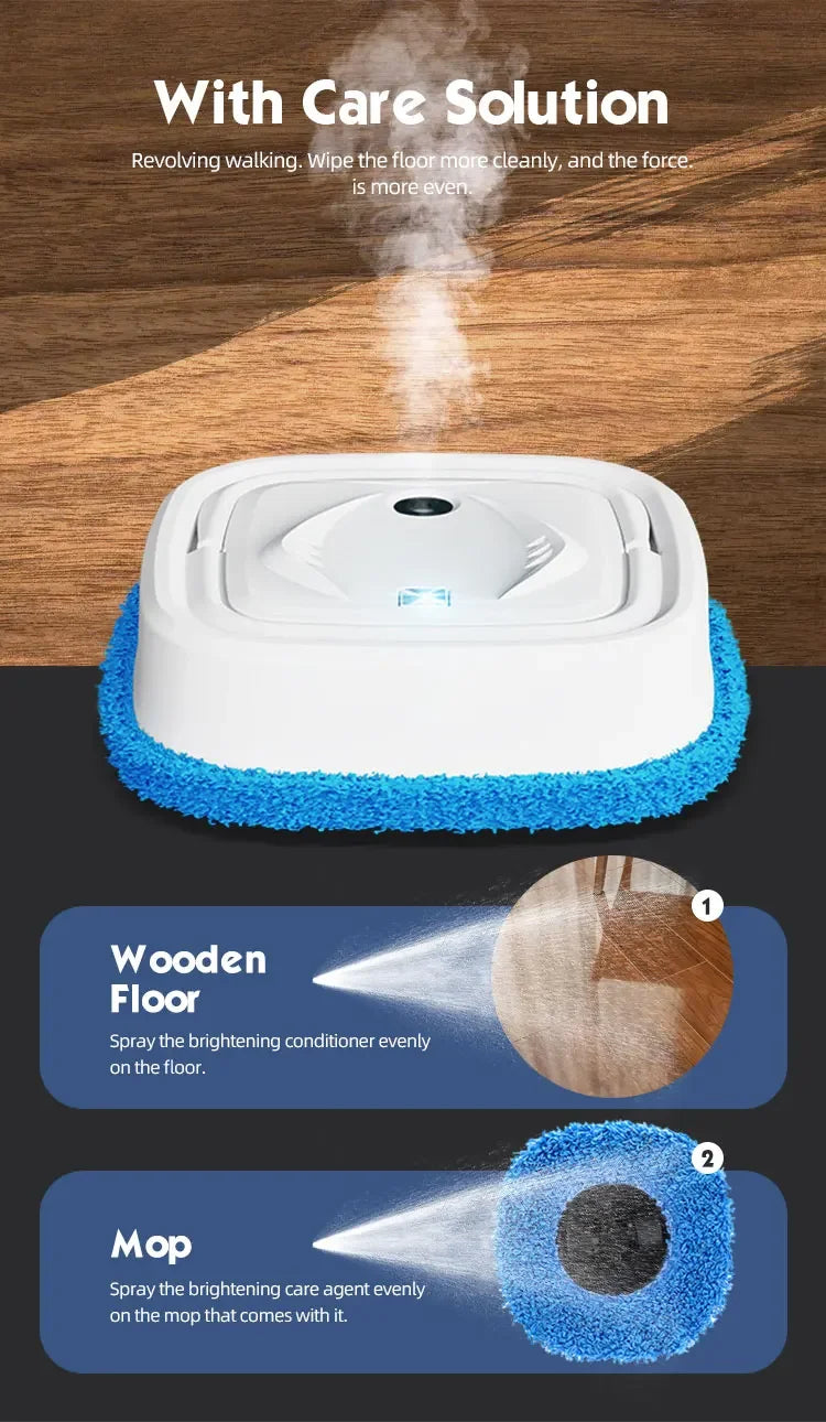 Household floor care robot, USB rechargeable, with humidifier function, combined with care solution,Waxing / Lightening / Care