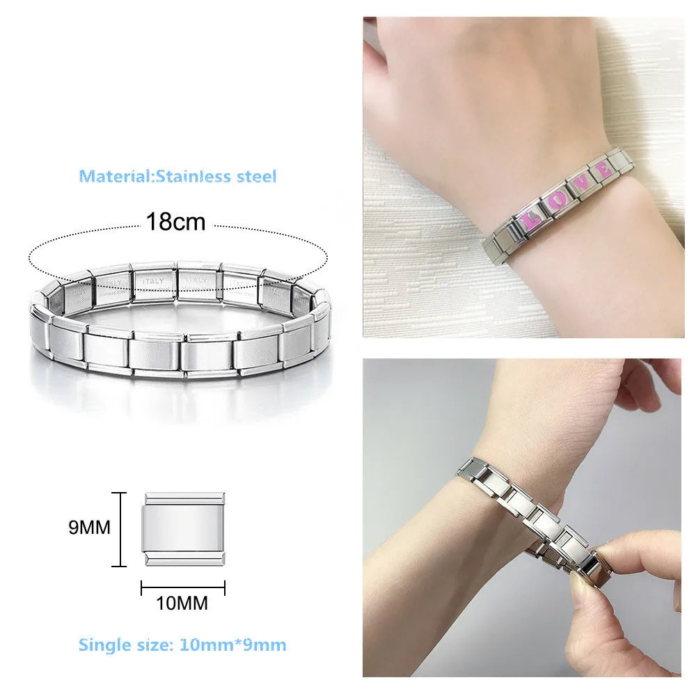 New Fashion Colorful Love Gemstone Style Italian Charm Fit 9mm Link Stainless Steel Bracelet Module DIY Women Men Jewelry Making