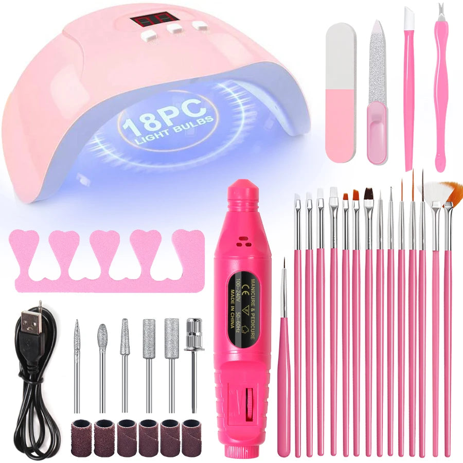LINMANDA Manicure UV LED Lamp Kit Set with UV Lamp and 20000RPM  Nail Drill Machine for Remove Dead Skin Manicure Tools Set