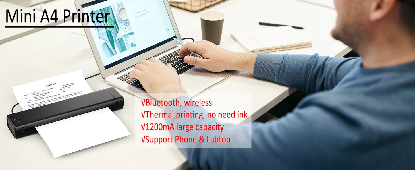 A4 Thermal Printer M08F Wireless Tattoo Transfer Bluetooth USB Mobile Printer Machine Text PDF Document Design Tattoo Printing