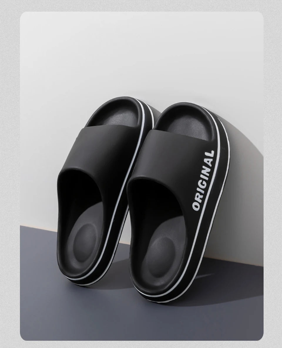 Feslishoet Letter Beach Slides Solid Color Women/Men Thick Sole Indoor Bathroom Anti Slip Sandals