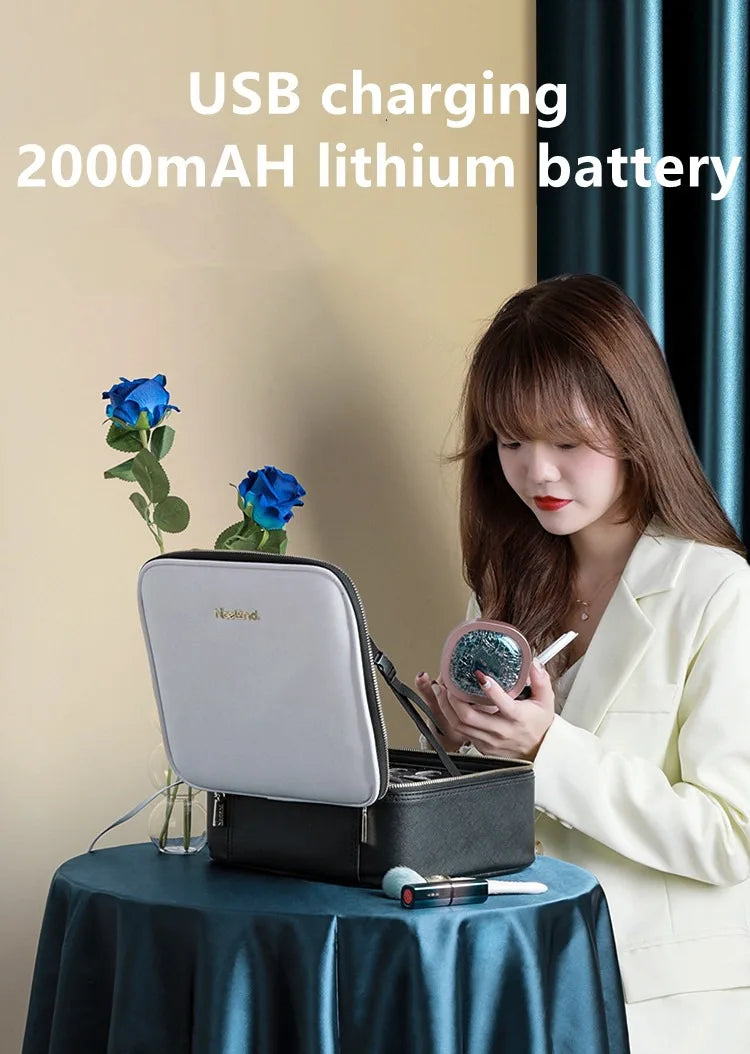 New LED Lighted Cosmetic Case with Mirror Waterproof PU Leather Portable Travel Makeup Storage Bags