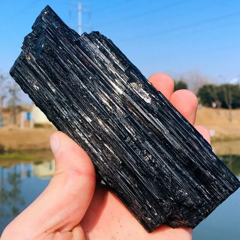 Natural Beautiful Black Tourmaline Quartz Specimen Crystal  Home Demagnetization Decoration Energy  Gem