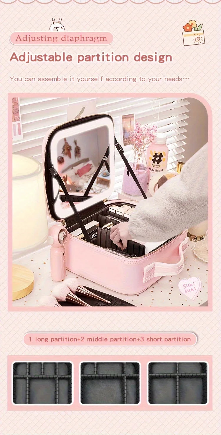 LED Lighted Travel Makeup Bag With Mirror Portable Waterproof Makeup Organizer Cosmetic Case, Birthday Gift For Girls Women