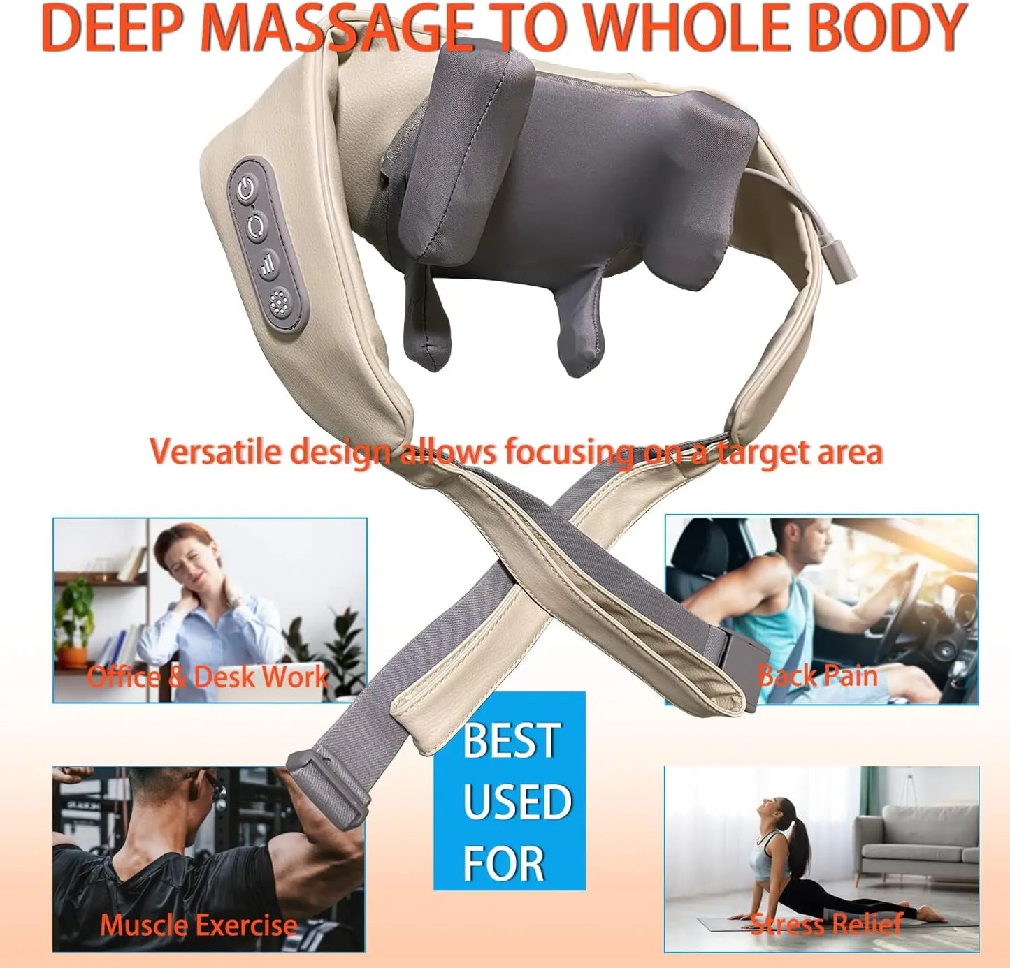 20W Beige Neck And Shoulder Massager Wireless Shoulder And Back Kneading Massage Shawl Trapezius Neck Cervical Masajeador