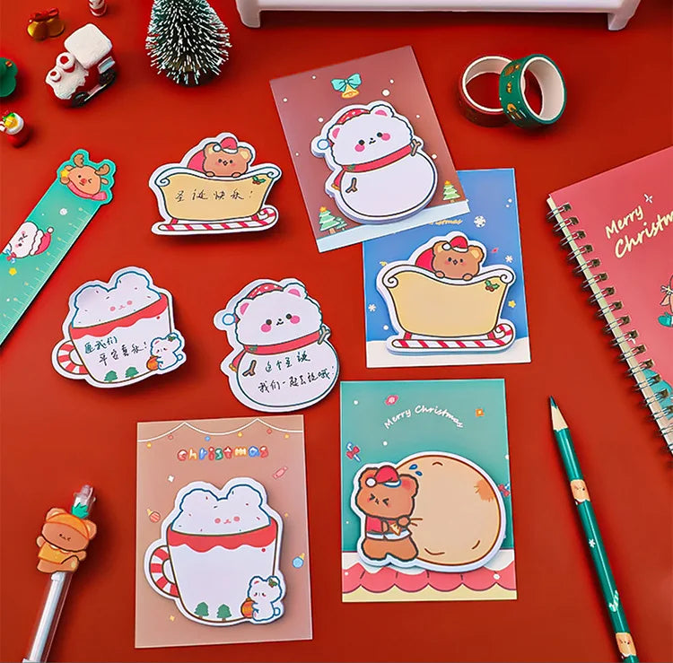 4Pcs/Lot Cute Christmas Sticky Notes Christmas Snowmen Bear Gifts Message Notes Decorations Stickers Kids School Office Supplies