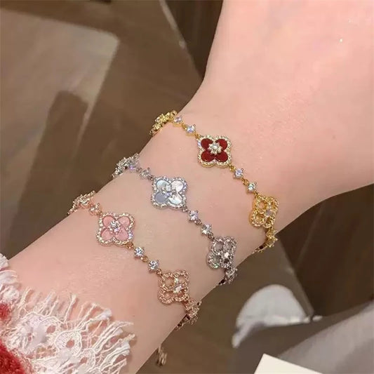 Classic Fashion Natural Shell Stone Crystal Flower Bracelet for Women 2025 New Stainless Steel Jewelry Bracelet Accessories