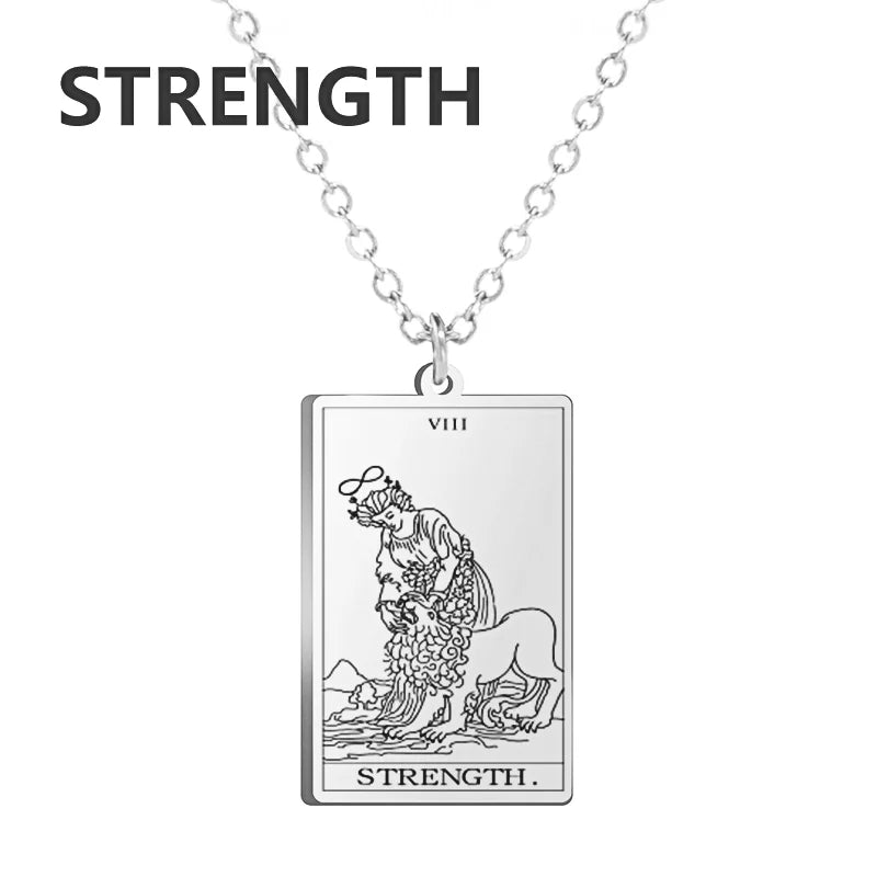 Dawapara Tarot Cards Necklace Women Stainless Steel Necklace Wealth Amulet Classic Tarot Major Arcana Divination Charm Jewelry