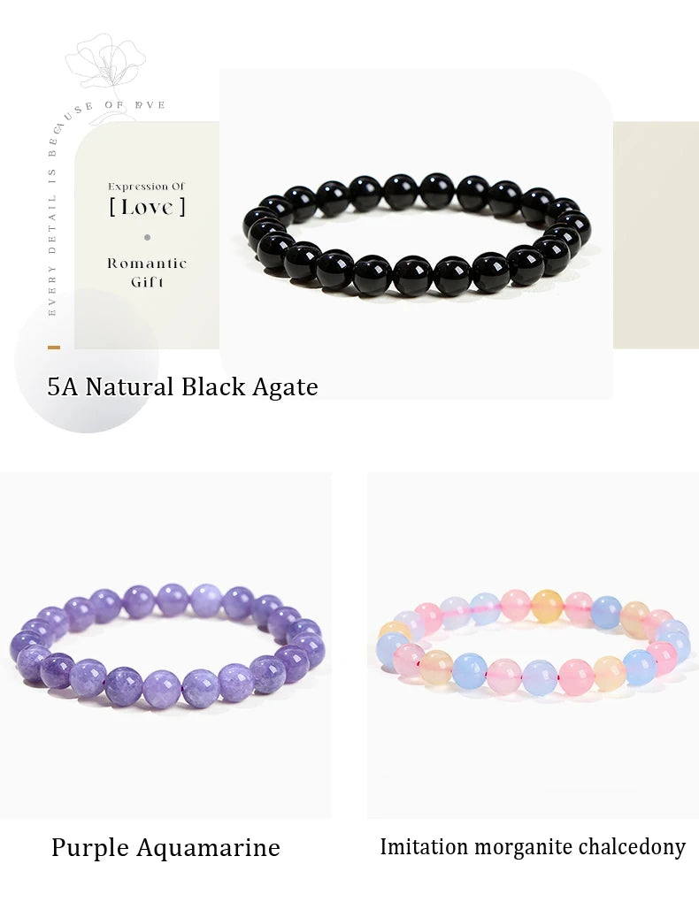 JD Natural Stone Beads Bracelet Amethyst Tiger Eye Crystal Quartz Agate Gem Beads Bangles Women Men Reiki Healling Jewelry Gift