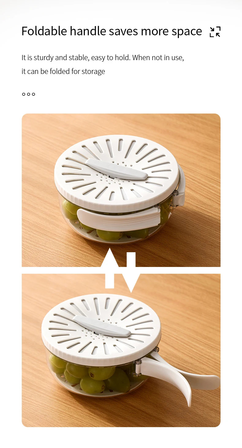 Folding Handle Drain Basket with Lid Fruit Vegetable Washing Bowl Kitchen Washing Basket Plastic Colander Water-Filtering Basin