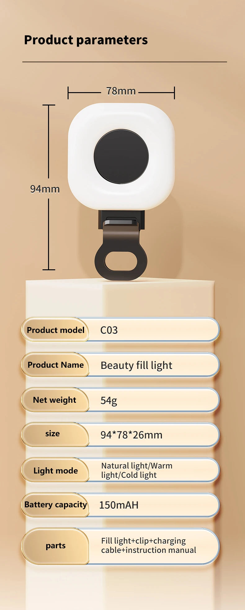 Mini LED Smartphone Selfie Fill Light 3 Modes With Adjustable Brightness Clip Portable Video Light For Tiktok Camera Mobile IPad
