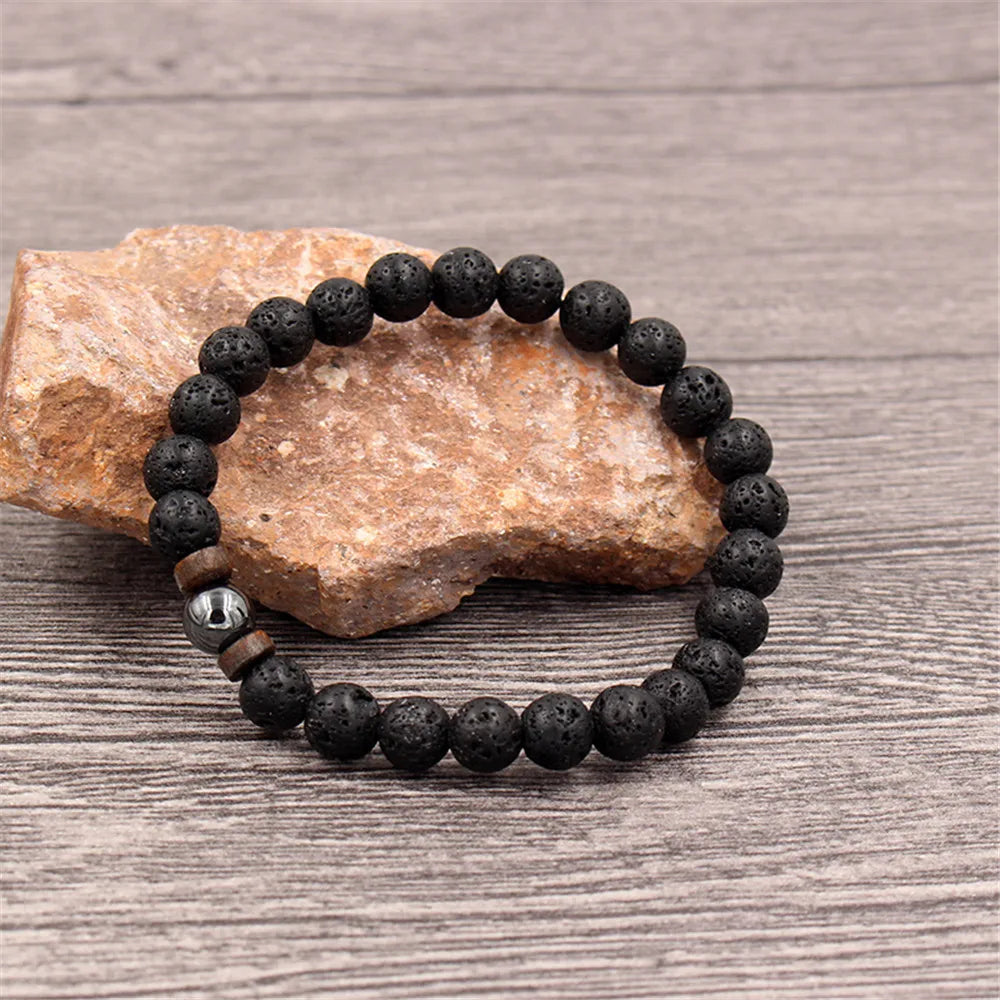 Volcanic Stone Bracelet for Men Lava Wooden  Beads Bracelet Tibetan Buddha Wrist Chain Women Men Jewelry Gift New Bracelets