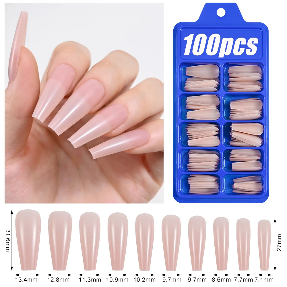 100Pcs Light Pink Press on Nails Short Medium Square Wearable Fake Nails Tips 10 sizes Full Cover False Nails Finger Decoration