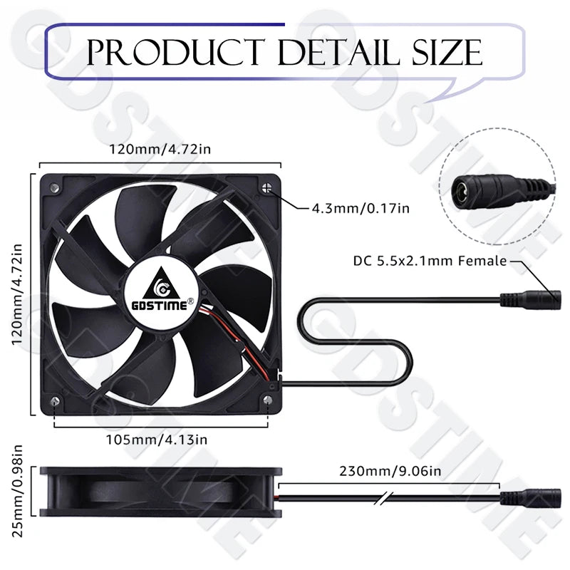 Gdstime CPU Cooler 12V 80MM Fan 120MM DIY Server High Speed Fan for Desktop Computer Case Cooling 220V Power Adjustable Speed