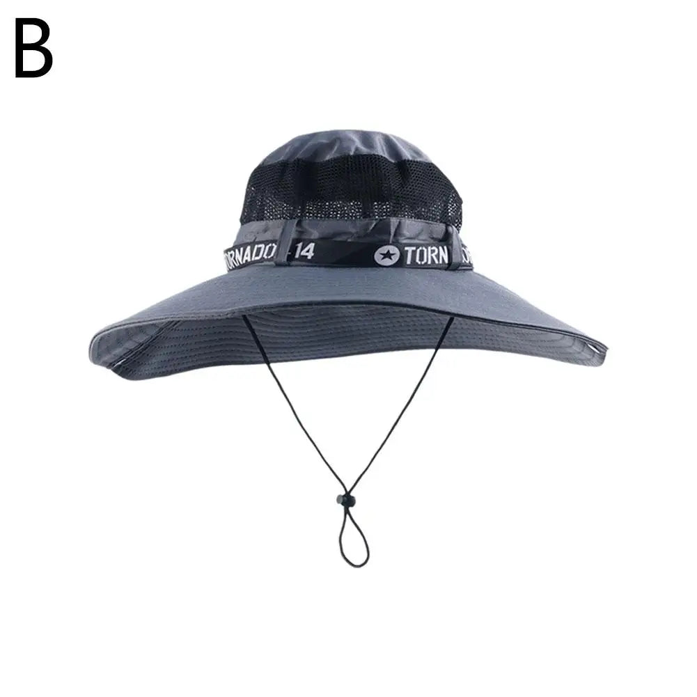 New Summer 15CM Large Brim Sun Hat Men Breathable Fishing Caps Sun UV Protection Mesh Fisherman Hat Hiking Outdoor Beach Cap