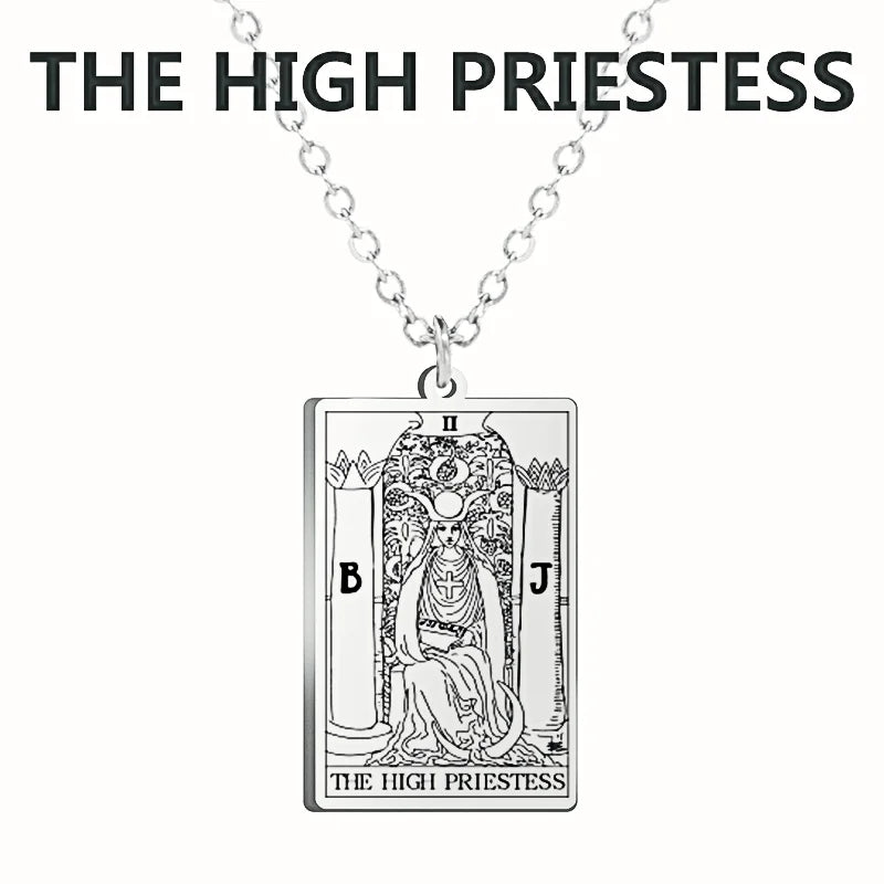 Dawapara Tarot Cards Necklace Women Stainless Steel Necklace Wealth Amulet Classic Tarot Major Arcana Divination Charm Jewelry