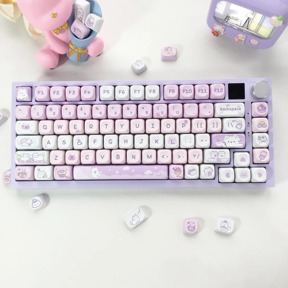 95 Keys artoon Cute Puppy Cat Kitty Keycaps GMK PBT Keycap MOA Profile Dye Sublimation For  DIY Mechanical Keyboard Girls Gift