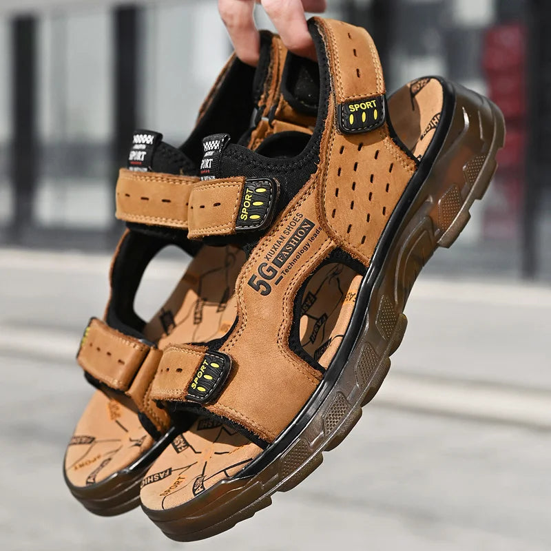 2023 Men Sandals Leather Men Summer Shoes Man Casual Comfortable Barefoot Sandals Men Pentoufle Homme Summer Sandals Men