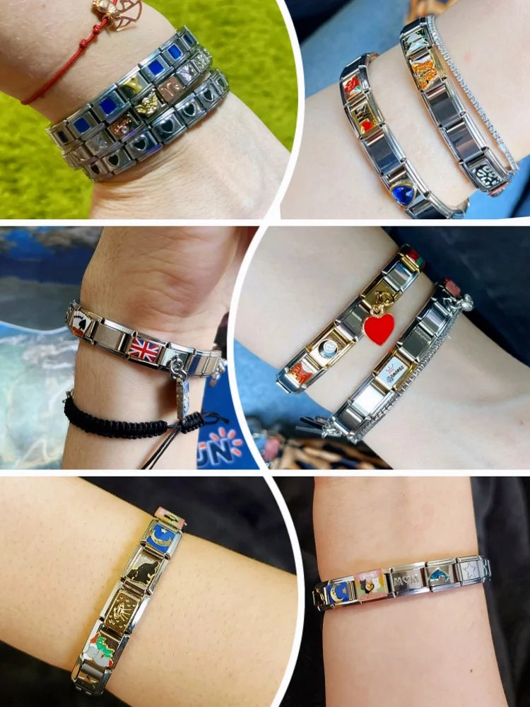 New Fashion Colorful Love Gemstone Style Italian Charm Fit 9mm Link Stainless Steel Bracelet Module DIY Women Men Jewelry Making