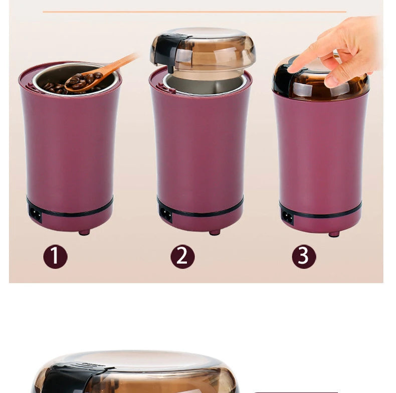 Household electric grinding machine. Household dry grinder, portable coffee machine for grains and miscellaneous grains, grinder