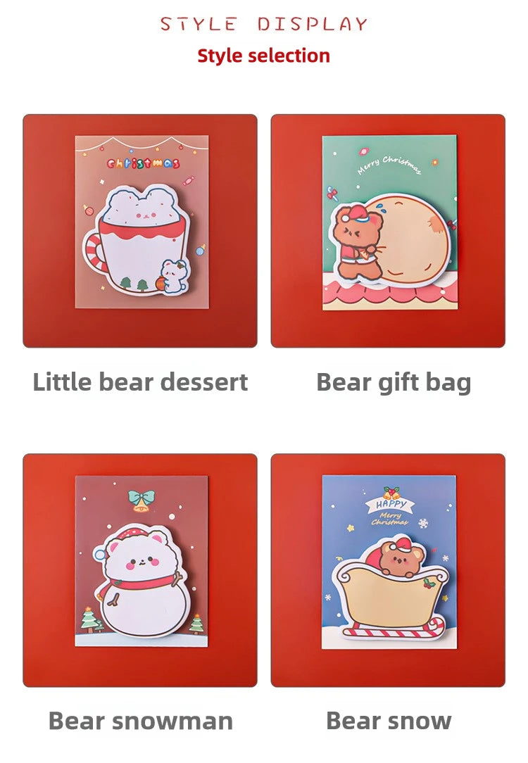 4Pcs/Lot Cute Christmas Sticky Notes Christmas Snowmen Bear Gifts Message Notes Decorations Stickers Kids School Office Supplies