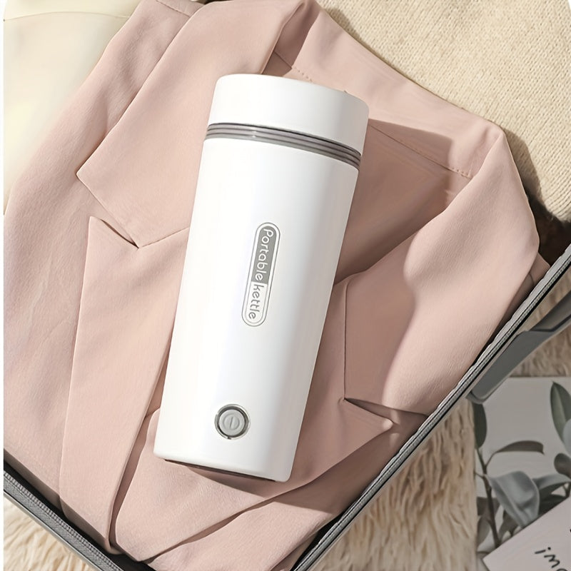 Compact 300W Stainless Steel Electric Kettle - Leak-Proof & Fast Boiling, Portable with Insulated Cup for Travel, White with Black Accents, US Plug, Portable Kettle