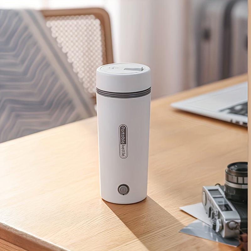 Compact 300W Stainless Steel Electric Kettle - Leak-Proof & Fast Boiling, Portable with Insulated Cup for Travel, White with Black Accents, US Plug, Portable Kettle