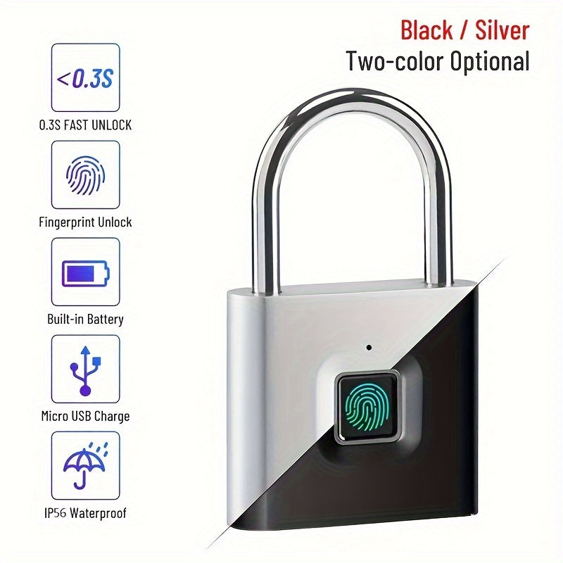 Compact Smart Fingerprint Padlock - Waterproof, Keyless Security, USB Rechargeable, Lightweight Aluminum - Ideal for Luggage, Suitcases & Backpacks