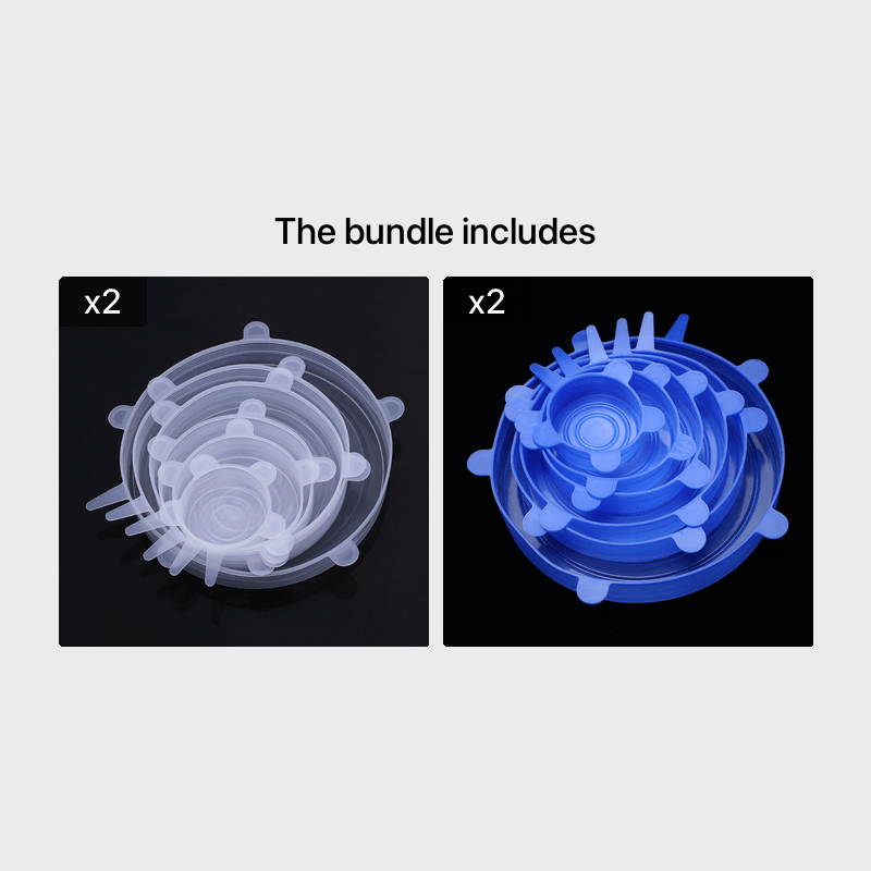 6 Silicone Stretch Lids, Reusable Durable Food Storage Covers for Bowls, Fits Most Containers in 6 Different Sizes, Dishwasher and Refrigerator Safe