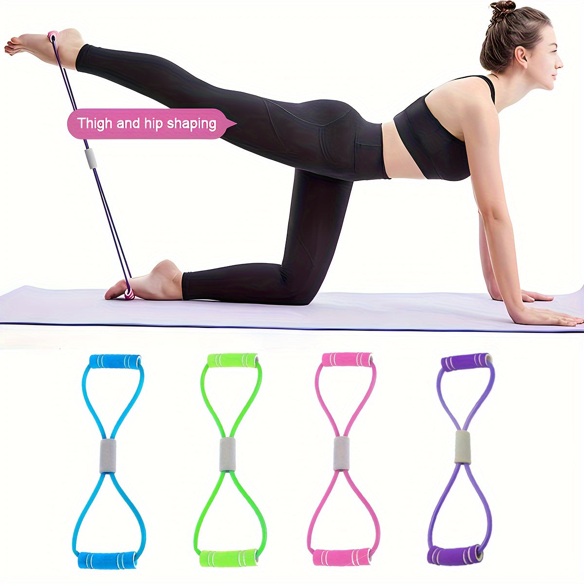 8-Shaped TPE Tension Belt with Handles - Elastic Yoga Resistance Band for Chest Expansion, Arm & Leg Stretching, Workout, Yoga, Pilates - Stackable, Medium Tension, Perfect for Beginners