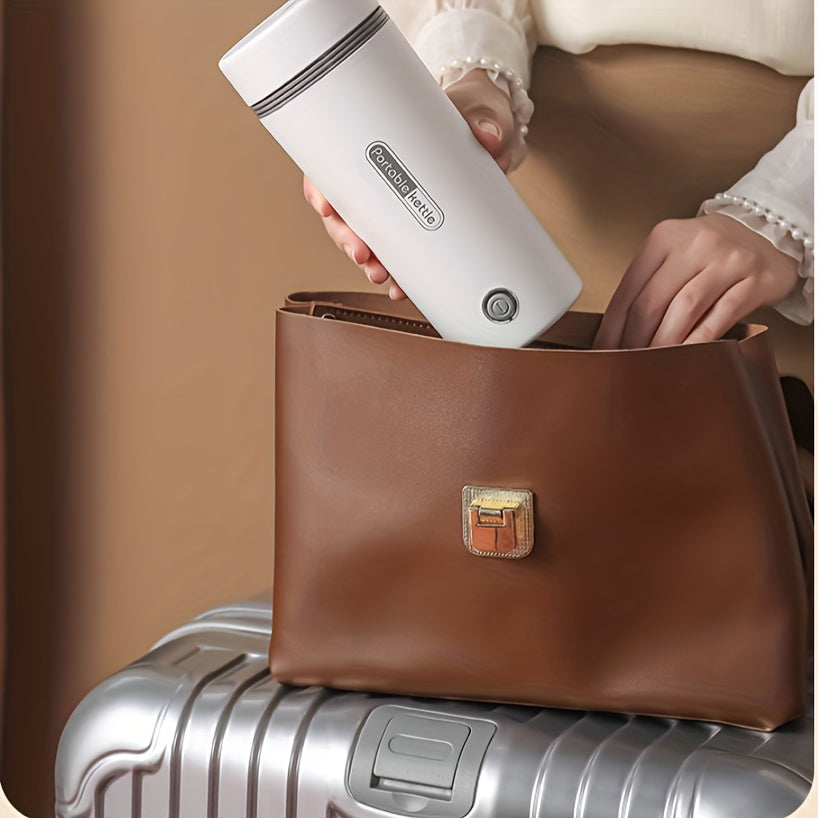 Compact 300W Stainless Steel Electric Kettle - Leak-Proof & Fast Boiling, Portable with Insulated Cup for Travel, White with Black Accents, US Plug, Portable Kettle